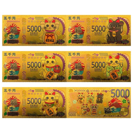 Free Shipping Custom Collection 5000 Yen Bill Japan Maneki Neko Gold Foil Plated Anime Banknote Set