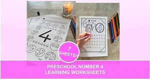 Preschool Number 4 Learning Worksheets | Learn Numbers | Printable Kindergarten Activity | Numbers Coloring & Tracing - Etsy Canada