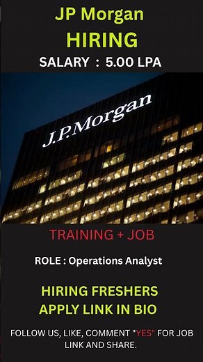 🚨 JP Morgan Jobs 2026 Hiring Freshers For Operations Analyst #jobsearch