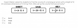 Coach Stabler asked his students to find the volume of a rectan... | Filo