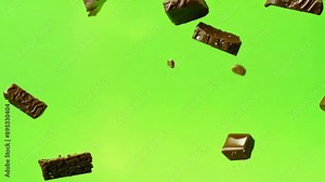 Floating Chocolate Pieces on green screen background with Ai generated. Stock Video