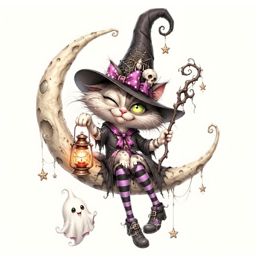 Halloween Witch Cat Clipart, 19 JPG Cute Spooky Animals, Whimsical Feline Graphics Shabby Chic Halloween Art - Etsy