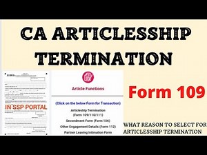 CA Articleship Termination|Form109|select the reason for Articlesship Termination in icai ssp portal