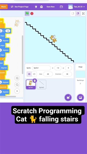 Scratch Programming cat 🐈 falling stairs #ctutorialbynaziasohail