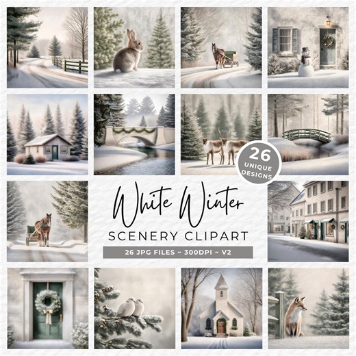 Winter Scenes Clipart Bundle, Snowy Landscape Art (digital Download) - Etsy Canada