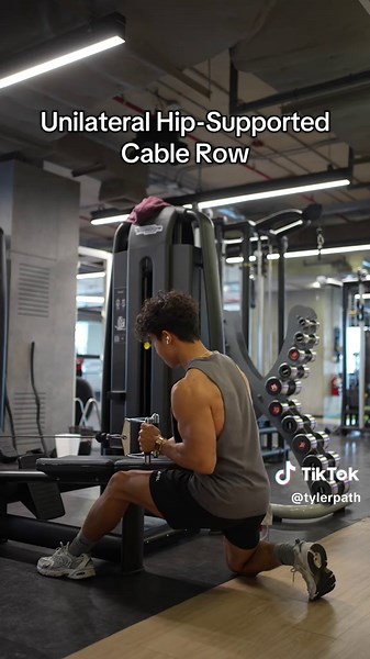 The good thing about rows is there are a lot of alternatives. So if the chest supported row machine is being taken, a great alternative is using the cable seated row as a hip supported unilateral cable row. #fyp #fitness #gym #bodybuilding