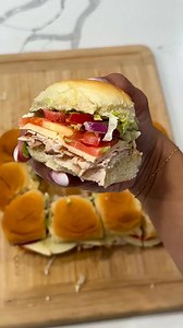 Turkey sliders are quick and easy to put together for any gathering or game day. 1 package Hawaiian rollsSandwich oilMayoTurkey breastProvolone cheese TomatoRed onionLettuce Slice bread in half top with sandwich oil and mayo. Add turkey, cheese, tomato, red onion and lettuce. Add top layer of bread slice and top enjoy. #sliders #holidayrecipes #partyfood #gamedayfood #christmasrecipe #easyrecipe #familytraditions #christmasfood #turkey #sandwiches #appetizers #gamedayrecipes #turkeysliders #slid