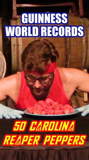 Guinness World Records title for “Fastest Time to Eat 50 Carolina Reaper Chilli Peppers” at the Forked River Brewing Company in London, Ontario, Canada in 2022. If you're wondering about that second plate, I continued to eat Carolina Reaper peppers until I reached a total of 135. Guinness World Records: https://www.guinnessworldrecords.com/news/2023/9/speed-eater-scoffs-50-carolina-reaper-chillies-in-record-time-758909 Please follow, like, comment and share! mikejackeatsheat.com #guinnessworldre