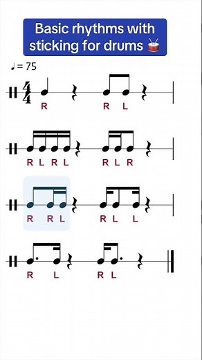 Basic rhythms with sticking for drums #rhythm #drumming #drumlesson