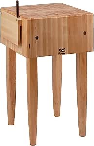 John Boos Block PCA1-C-BK Maple Wood End Grain Solid Butcher Block Table with Side Knife Slot, 18 Inches x 18 Inches x 10 Inch Top, 34 Inches Tall, Black Legs