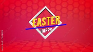 Celebrate Easter with this vibrant image featuring a red background adorned with hexagonal shapes and Happy Easter text