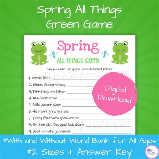 All Things Green Spring Trivia Game Printable, Spring Game for Kids and Adults, Spring Party Idea, Classroom Activity, Fun Quiz Questions - Etsy
