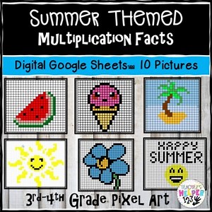 10 Pixel Art | Summer Themed | 3rd-4th Math | Digital Multiplication Facts