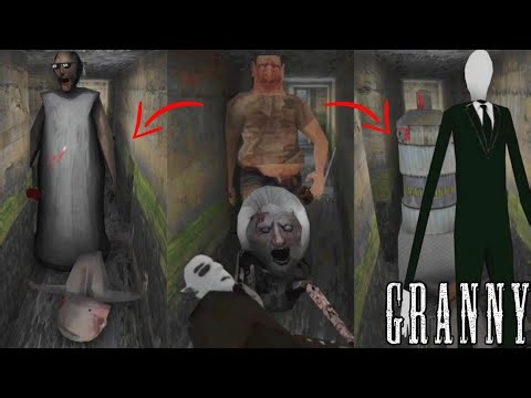 All Characters with Slenderman and Slendrina Child in Sewer in Granny Mobile Update