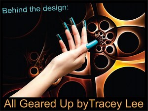 A Masterpiece by Tracey Lee a Minx Master, Nails Magazine's Top Nail Artist winner and a true artist! Tracey Lee created the Minx design "All Geared Up" as a winner of the Nails: Mastered by Marian Newman. Taking it to the next level Tracey Lee - International Nail Artist & Educator applied her design to the back of the nail, (what we fondly call Backside) completing her nails with a complimentary solid color to the front. (mixed media-the use of multiple products to create a custom look) Being 