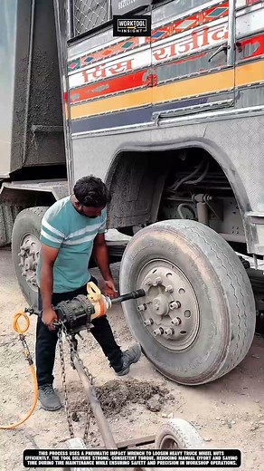Removing truck wheel using Work tool pneumatic wrench
