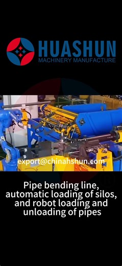 Pipe bending line, automatic loading of silos, and robot loading and unloading of pipes