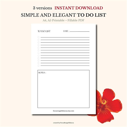 Printable to Do List: Minimal Task List, Printable and Fillable PDF, A4/A5 Format - Etsy