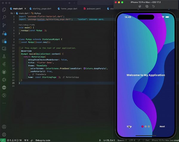 Flutter introduction screen using page smooth indicator #flutter #fyp #programming #coding #programmer #tutorial #code #indicator