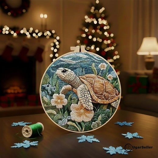 DIY Sea Turtle Embroidery Kit, 6" Ocean Life Needlepoint Set, Modern Hand Stitching Craft, Marine Nature Gift for Adults - Etsy