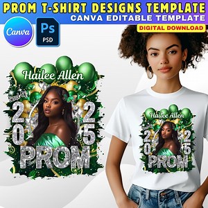 Prom Shirt Design, Green and Silver DTF T-shirt Design Template, 16x20 Inch Editable Prom T-shirt Canva File Perfect for DTF & Sublimation - Etsy