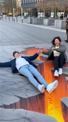 3D illusion floor makes them fall over#funny