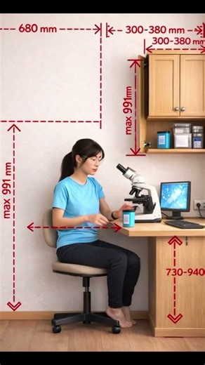 Ergonomic lab workstation height and reach distance measurement guide