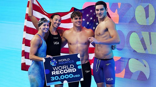 USA sets world record in mixed 4x100m freestyle relay at the World Aquatics Championships