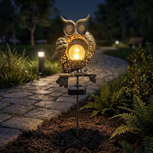 Solar Owl Garden Light,owl Solar Stake Light,metal Owl Yard Decor,outdoor Solar Light,decorative Garden Stake,pathway Solar Light,yard Art - Etsy