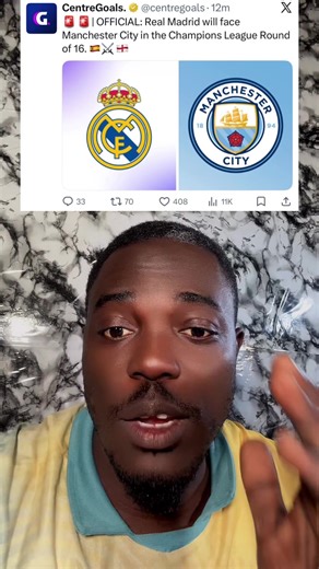 Real Madrid to face Manchester City in the Round of 16 in the Champions League #realmadrid #mancity #mancityfc #footballtiktok #jssport