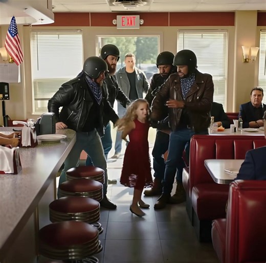 Une fillette court vers les bikers en pleurant : “Ils frappent ma maman !” — Ce qu’ils ont fait ensuite a bouleversé tout le monde Le matin s’éveillait doucement sur le Sally’s Diner. L’odeur du café flottait, les fourchettes tintaient, et la clochette de la porte sonnait à chaque nouveau client. Dans le fond, huit motards en blousons de cuir partageaient leurs pancakes, riaient fort, parlaient mécanique — et laissaient toujours des pourboires généreux, bien loin des clichés. Puis, la cloche ne 