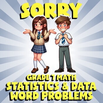 Statistics & Data Word Problems SORRY Math Game - No Prep Grade 7 Review