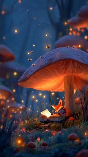Fox is studying Under the light of Mushroom and Bugs 😻 #fox #bugs #mushrooms #viral