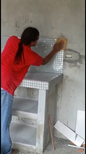 Finish product @ran.b7 #fypシ #tile #grout #concrete #4u #kitchen #concretecountertop #livesimple #workhard #soild #foryoupage #beforeandafter