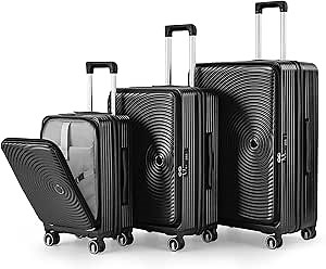 3-Piece Luggage Sets Expandable - (20/24/28) Carry On Suitcase TSA Lock Airline Approved, 100% PC Hardshell Lightweight Travel Luggage with Front Pocket, Spinner Wheels, Black