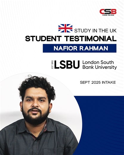 Thank you Nafior Rahman, for sharing your journey and valuable feedback! He’ll be pursuing a BA (Hons) in Business Management program at LSBU: London South Bank University, UK for the September 2025 Intake. He has also been awarded a £3,500 scholarship. Nafior completed his HSC from Dhaka Imperial College and achieved an IELTS score of 6.5. We’re proud to have helped Nafior achieve his dream of studying in the UK. We wish you all the best in your academic journey. You can too, secure your seat i
