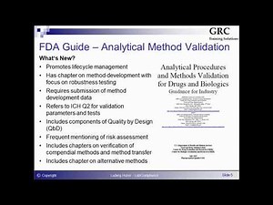 GRCTS Webinar: Validation of Analytical Methods according to the New FDA Guidance