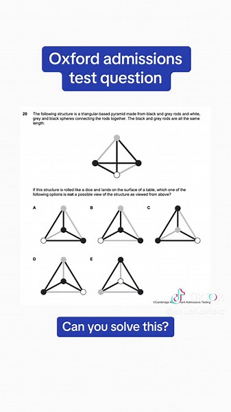 This is a question from Section 1 of the BMAT (Biomedical Admissions Test) paper. Students looking to study Biomedical Sciences, Medicine or Medicine (Graduate Entry) at Oxford would be expected to answer around 30 questions like this in 60 minutes. #universityofoxford #oxforduni #oxforduniversity #oxfordchallenge #brainteaser #braintest #oxfordtest #oxfordadmissionstest #GrandesDeclaracoesRenner