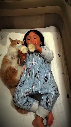 Cat Copies Baby Drinking Milk 🥹🐱 | Cutest Moment Ever