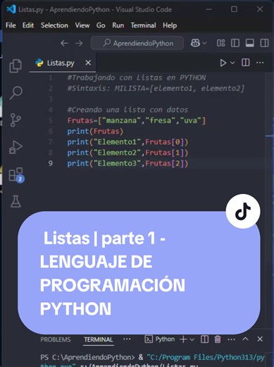 Trabajando con Listas | parte 1 - LENGUAJE DE PROGRAMACIÓN PYTHON #python #listas #py #code #programar #programando #aprender #aprendizaje #tutorial #videotutorial #cursos #clasesvirtuales