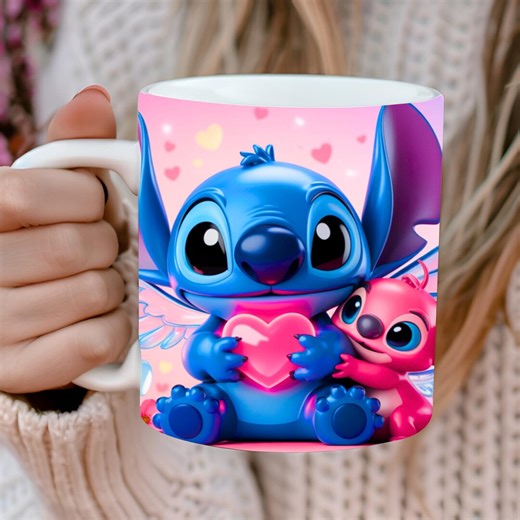 Valentine Monster Mug Wrap PNG, Angel Mug Wrap Sublimation Design, Blue Alien Cartoon PNG, Mug 11oz and 15oz Stitch Mug Wrap - Etsy