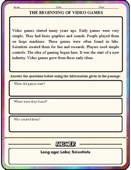 The History of Video Games Reading Comprehension Passages | Technology & Gaming