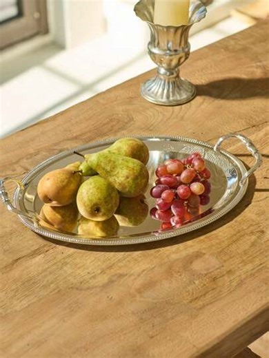 1pc,Or 2pcs,Luxury Leaf-Engraved Silver Tray - Electroplated Pure Iron Art Decor With Mirror Finish,Handcrafted Floral Metal Centerpiece For Dining Table/Wedding/Display Shelf | Nature-Inspired Luxury Home Accessories | SHEIN