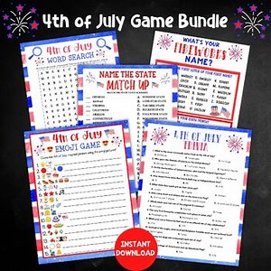 4th of July Game Bundle, Printable Games for July 4th, Patriotic Classroom Games