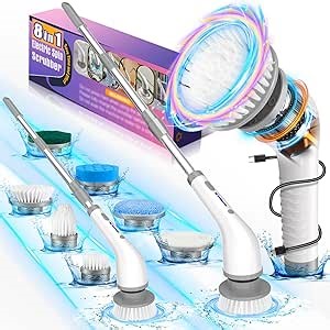 Amazon.com : Rechargeable Electric Power Spin Scrubber with 7 Replaceable Brush Heads, Cordless Electric Shower Scrubber with Adjustable Extension Long Handle for Bathroom : Health & Household