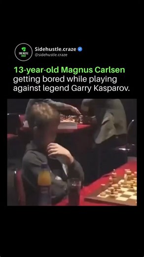 Business | Income | AI on Instagram: "At just 13 years old, Magnus Carlsen sat across from Garry Kasparov, the most dominant chess player of his era. This wasn’t a friendly exhibition but a serious rapid game at the 2004 Reykjavík tournament. What made this moment unforgettable wasn’t Magnus “getting bored,” but how calm he looked. No nerves, no intimidation. While most players struggled against Kasparov, the teenager held his ground and secured a draw, something almost unheard of at the time. I