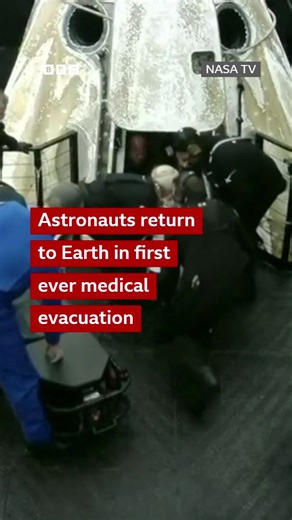 In the first ever medical evacuation from the International Space Station (ISS), four astronauts returned to earth a month early after one crew member fell ill. 🎧 Astronauts and the future of space exploration: https://bbc.in/3Lvys6y | BBC World Service