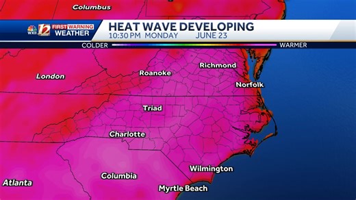 A developing heat wave may keep temperatures elevated above normal for seven days in row beginning this Saturday. 90s and high humidity will help make the weather feel like the 100s during the afternoon hours. wxii12.com/weather | WXII Michelle Kennedy