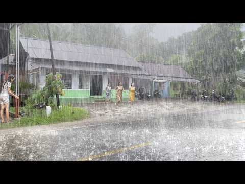 Extreme Rain & Thunder in Beautiful Green Soil Village inside the Forest - Rain Sounds for Sleep
