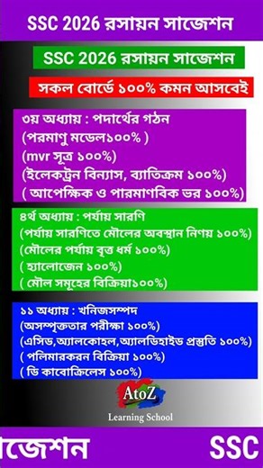 SSC 2026 Chemistry Suggestion । SSC Chemistry Suggestion 2026 । SSC রসায়ন